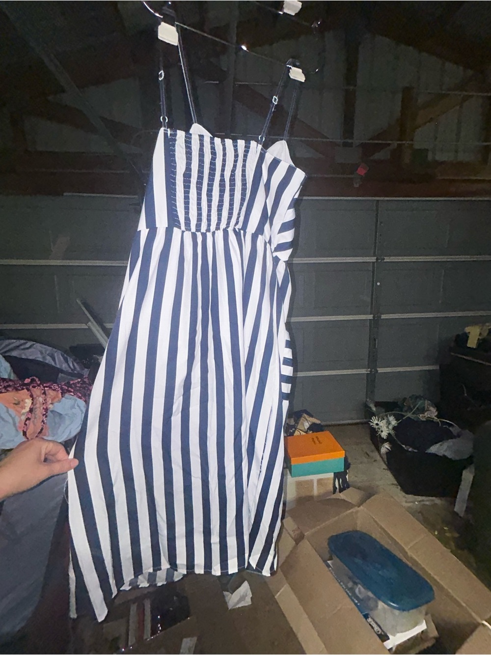 Girls Navy and White Striped Summer Dress
